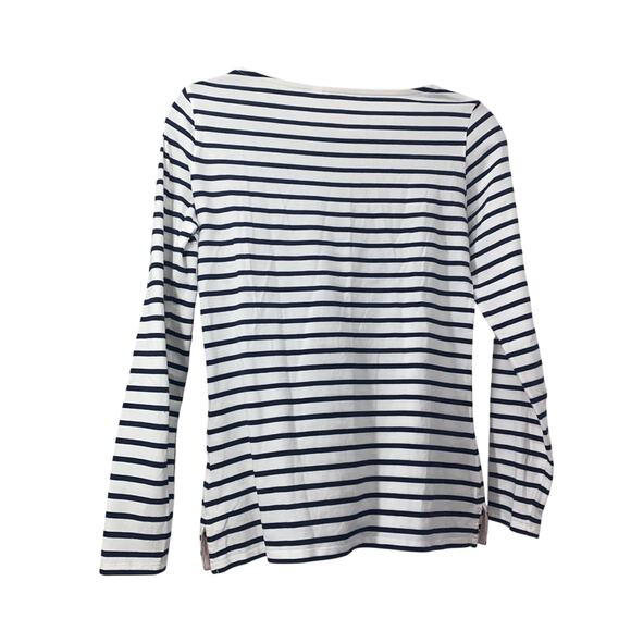 Boden Womens Size 4 US LS Striped Christmas Snowman Tee Shirt White Blue Sequin - Picture 3 of 7